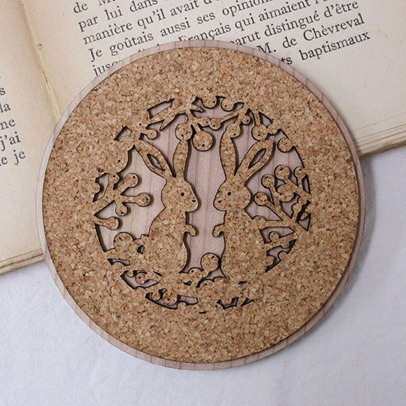 南天うさぎ　コースター【オリジナル刻印可】 3枚目の画像