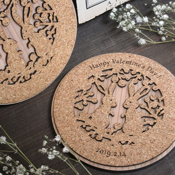 南天うさぎ　コースター【オリジナル刻印可】 2枚目の画像