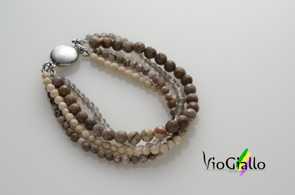 シルバーリーフジャスパーの彩り４連ブレスレット