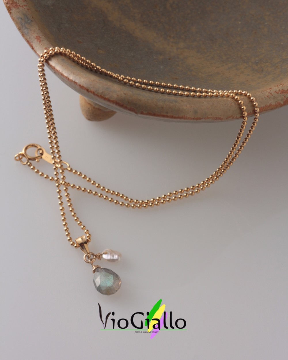 cn056 ラブラドライトと淡水パールのネックレ(14kgf)