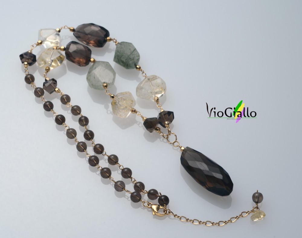 スモーキークォーツとクォーツたちの煌めきネックレス(14Kgf)