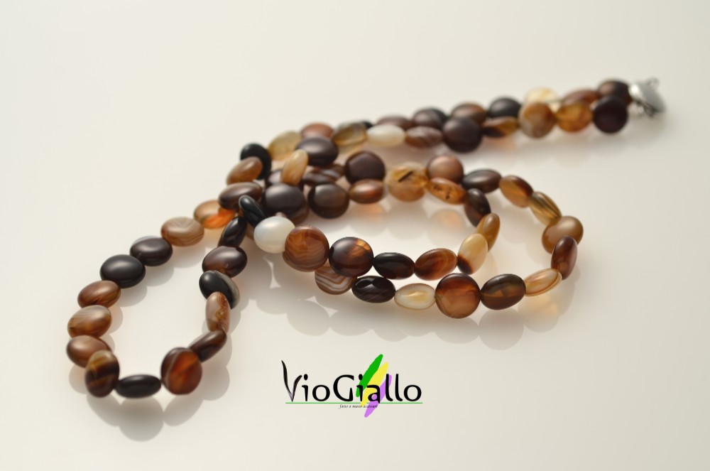 ブラウンストライプアゲート・コイン形12ﾐﾘのロングネックレス