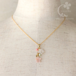 【さくら、咲く】ピンクシェルと白蝶貝の桜２輪のネックレス/n217 5枚目の画像