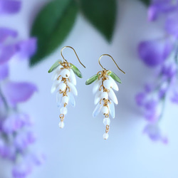 藤の花ピアス(しらふじ)・ホワイトカラー/p561 ピアス（フック