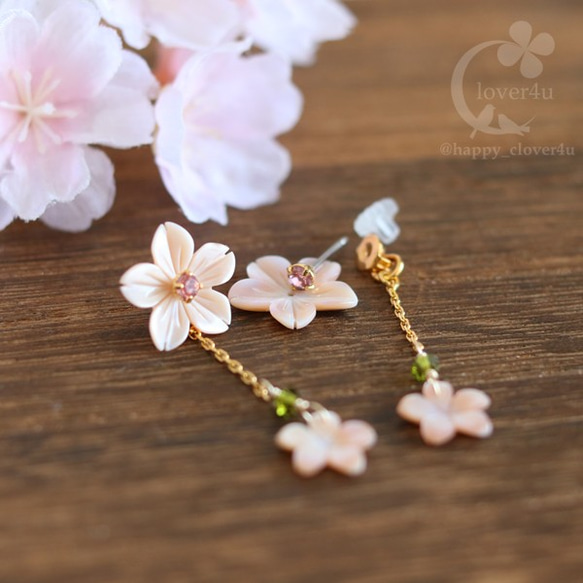 【さくら、咲く】 ピンクシェルの桜の4Wayピアス/p1033 2枚目の画像