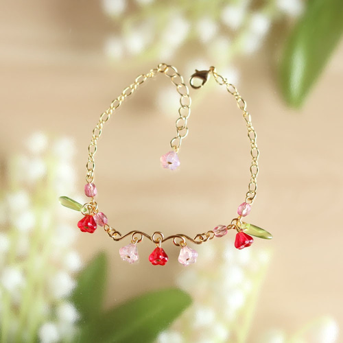 ベルフラワーのブレスレット(ルビー・ラスターピンク)/br162