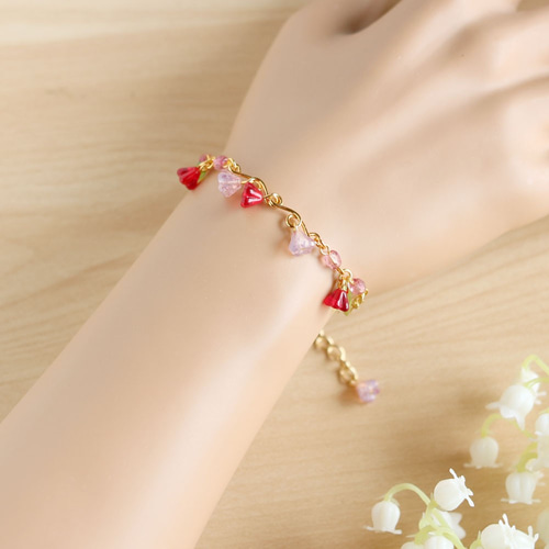 ベルフラワーのブレスレット(ルビー・ラスターピンク)/br162