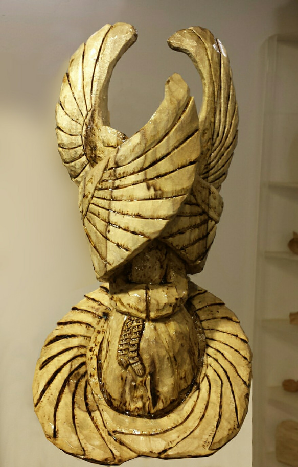 木工六翼天使木雕 wood angel sculpture 第2張的照片