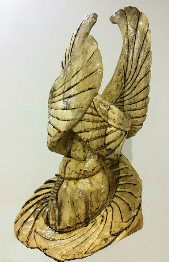 木工六翼天使木雕 wood angel sculpture 第1張的照片