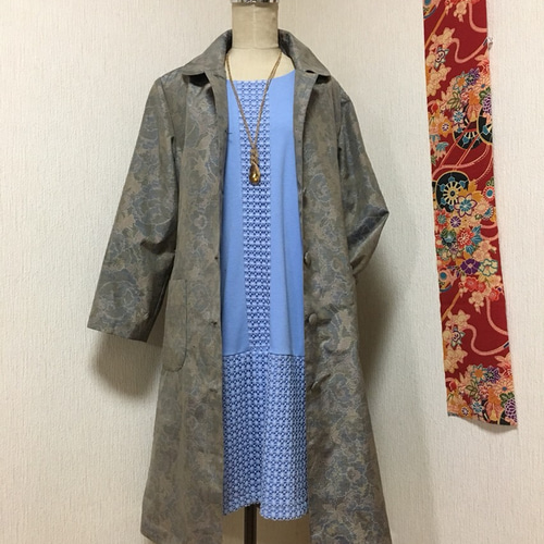 着物リメイク コート ジャケット リバーシブル 2WAY ノーカラー