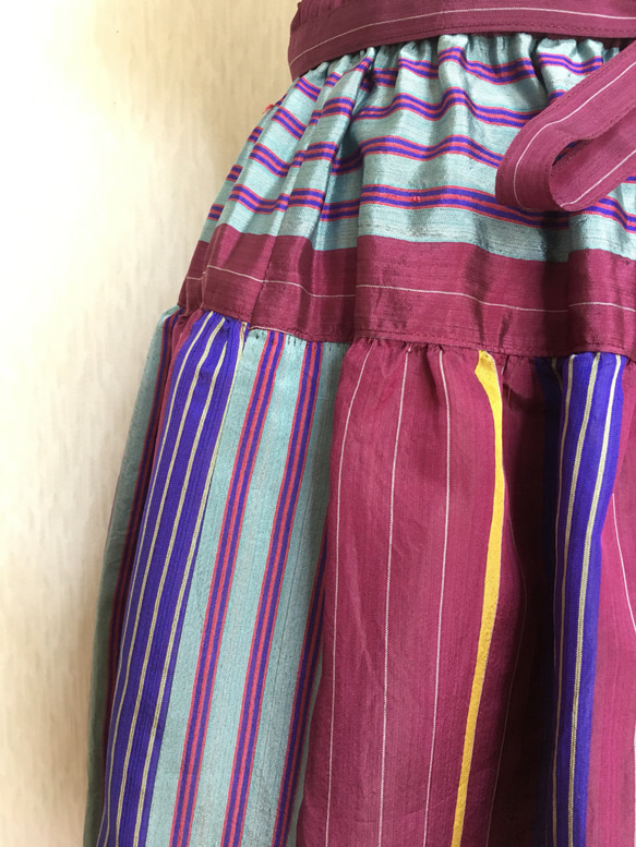 着物リメイク・ティアードスカート(縞) 4枚目の画像