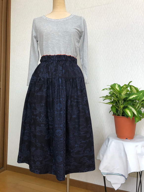 着物リメイク   紬のティアードスカート 2枚目の画像
