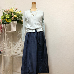着物リメイク  紬のスカート(縞模様) 1枚目の画像