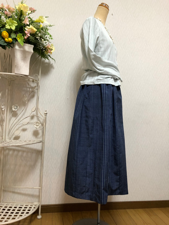 着物リメイク  紬のスカート(縞模様) 2枚目の画像