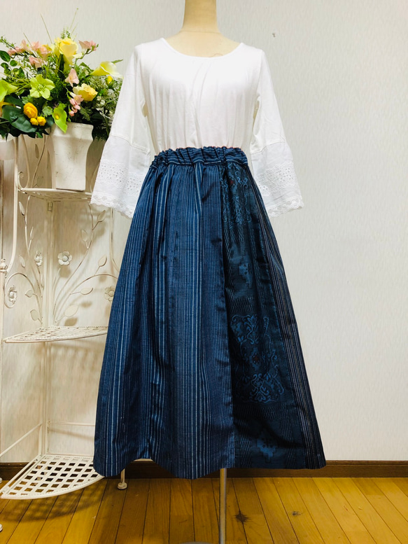 着物リメイク  紬のスカート(縞模様) 3枚目の画像