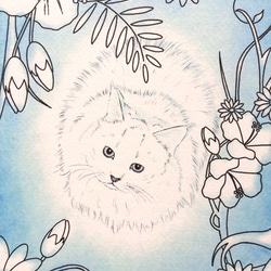 [botanical garden] パステル画のイラスト ボタニカル調の猫 1枚目の画像