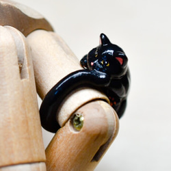受注製作  猫リング　サイドワインニャー 黒猫 1枚目の画像