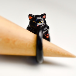 受注製作  猫リング　サイドワインニャー 黒猫 5枚目の画像