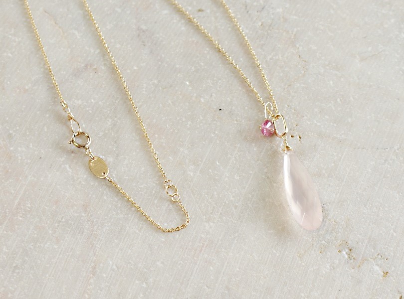 3waysピンクカルセドニーネックレス（ロングドロップ）14Kgf