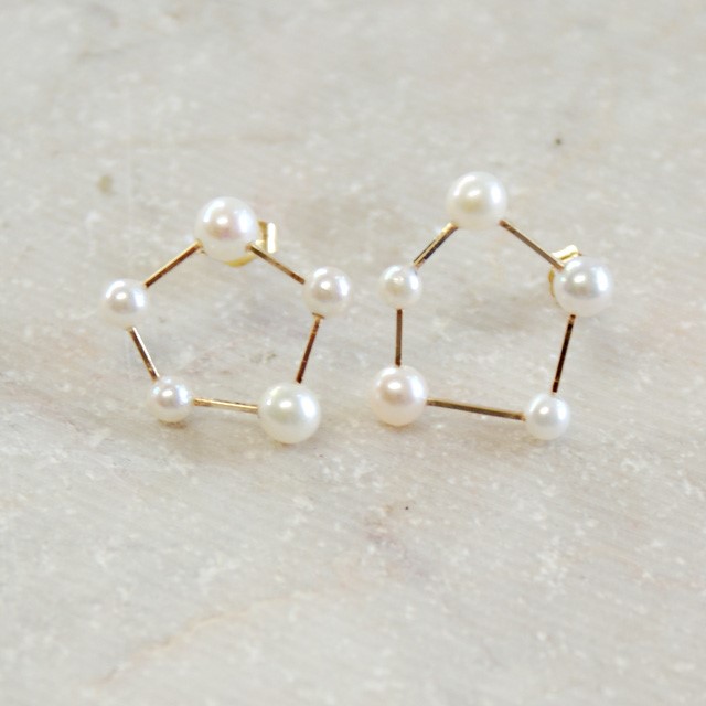 14Kgf：五角形星座（パール）ピアス（自分だけの星座）
