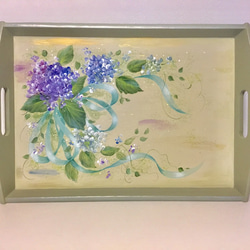 トールペイントの紫陽花のトレイ その他キッチン小物 Seaside