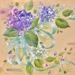 トールペイントの紫陽花のトレイ 2枚目の画像