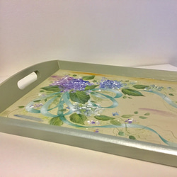 トールペイントの紫陽花のトレイ 3枚目の画像