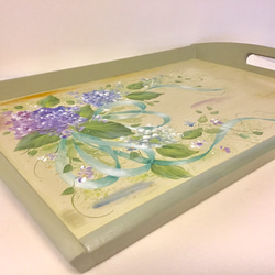 トールペイントの紫陽花のトレイ 4枚目の画像