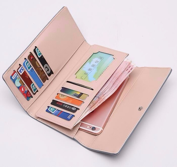 小さな新鮮な女の子の大きな財布/ロングクリップ/財布/携帯電話バッグ/クラッチ/ブラック/ピンク 3枚目の画像
