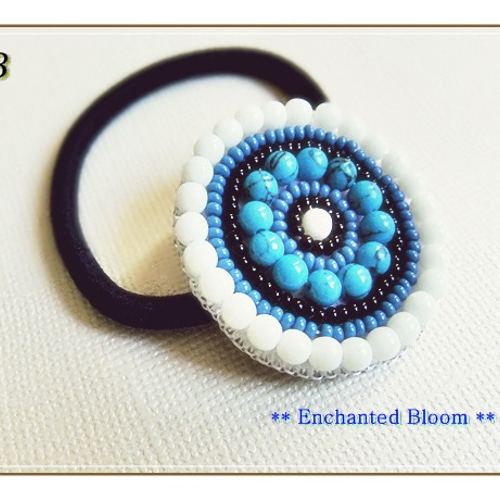 ターコイズ ビーズ刺繍 ヘアゴム☆3セットご購入で送料無料 