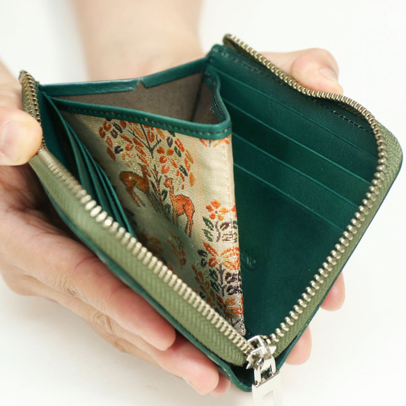 令和に迎える令和ゆかりの奈良財布 正倉院文様革財布 ミニマル（グリーン） グリーン 西陣織