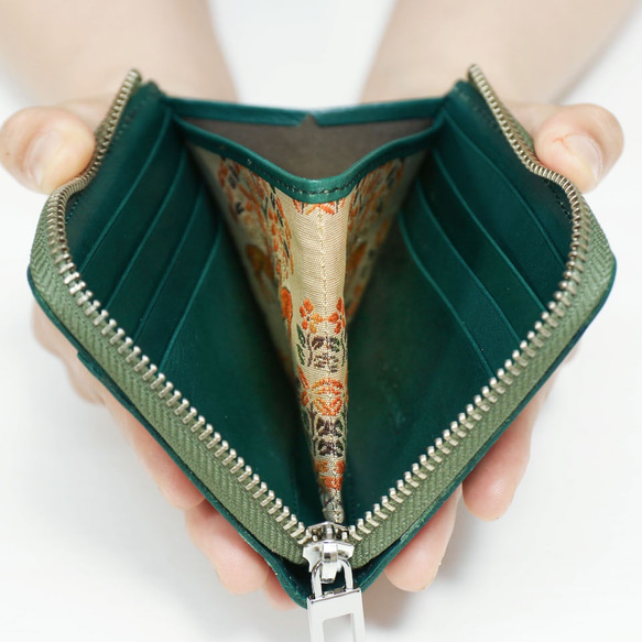 令和に迎える令和ゆかりの奈良財布 正倉院文様革財布 ミニマル（グリーン） グリーン 西陣織