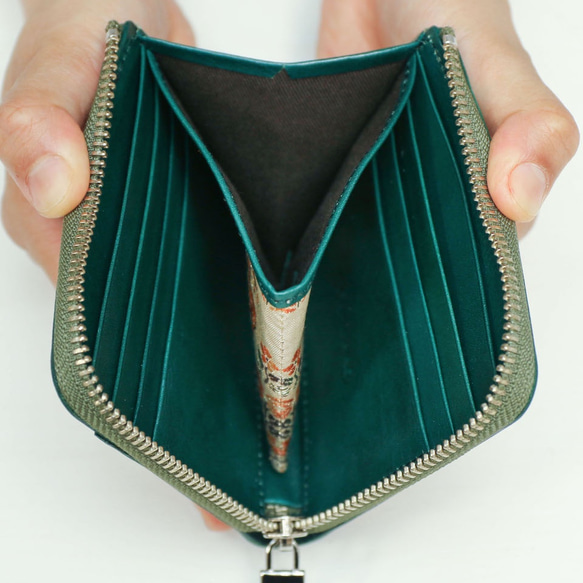 令和に迎える令和ゆかりの奈良財布 正倉院文様革財布 ミニマル（グリーン） グリーン 西陣織
