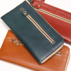 薄くて軽い！ 上質なヌメ革L型長財布（グリーン）（全3色） 1枚目の画像