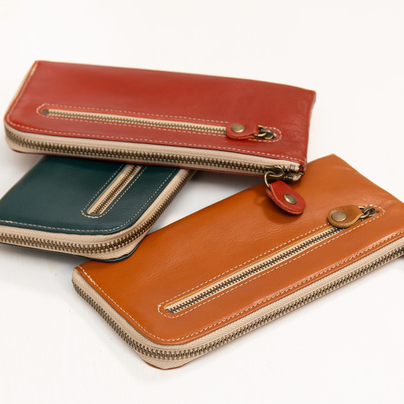 薄くて軽い！ 上質なヌメ革L型長財布（グリーン）（全3色） 2枚目の画像