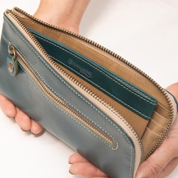薄くて軽い！ 上質なヌメ革L型長財布（グリーン）（全3色） 10枚目の画像