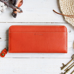 台形ラウンドファスナーウォレット 本革 ヌメ革 【オレンジ】 台形ラウンドファスナーウォレット 本革 ヌメ革 【オレンジ】