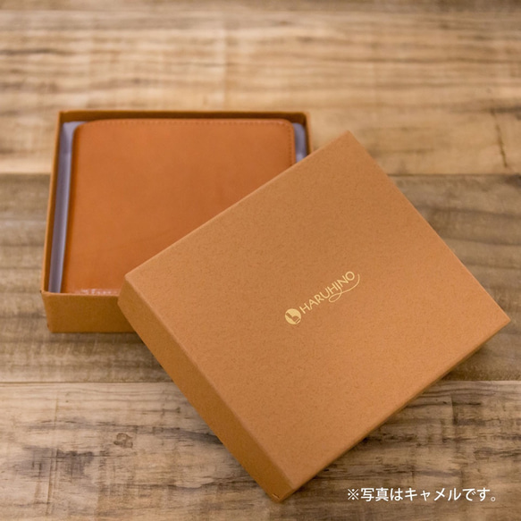 <送料無料>ヌメ革シンプルな二つ折り財布　ブラック（レザー 牛キップヌメ） 5枚目の画像