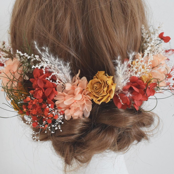 紫陽花とアンティーク可愛い　マスタードバラのヘッドドレス 1枚目の画像