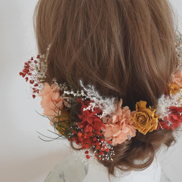 紫陽花とアンティーク可愛い　マスタードバラのヘッドドレス 2枚目の画像