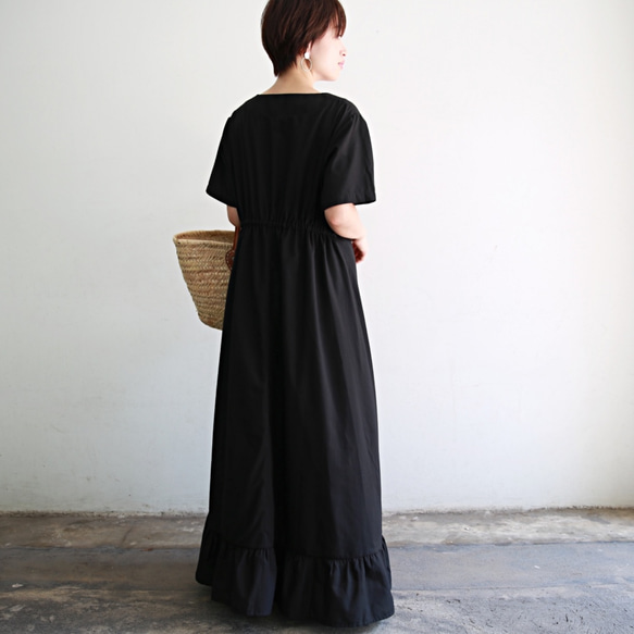 棉質柔軟觸感連衣裙黑色 第5張的照片