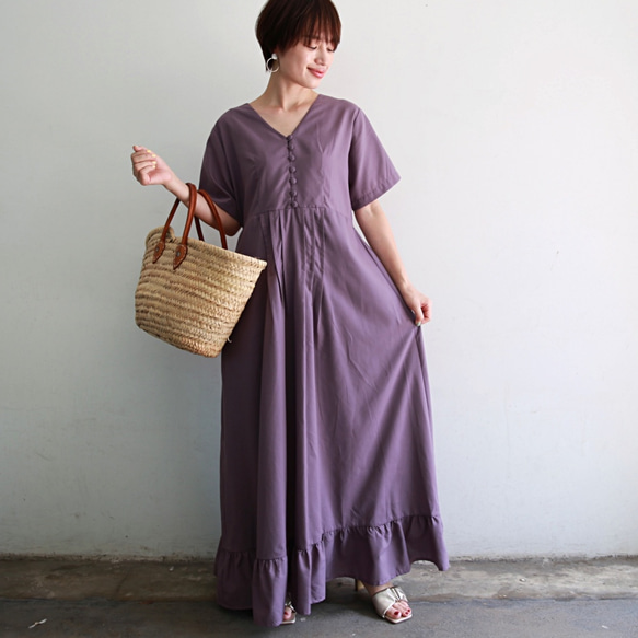 棉質柔軟觸感連衣裙紫色 第2張的照片