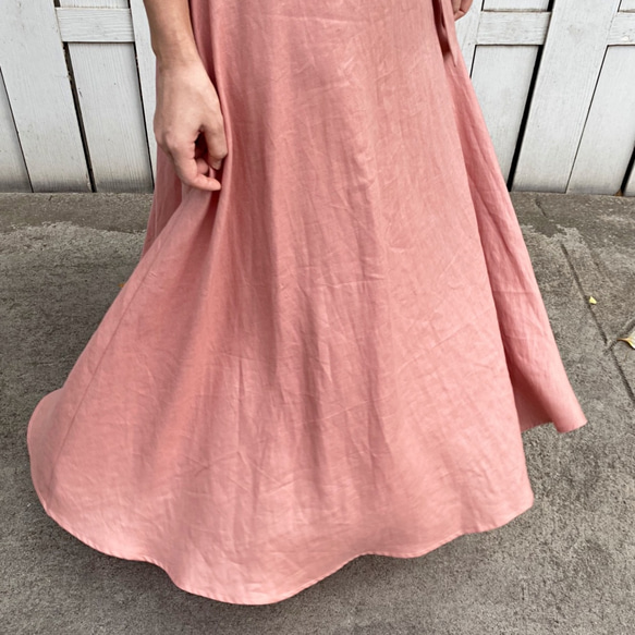 リネン ラタンバックル付き フレアマキシスカート　ピンク 7枚目の画像