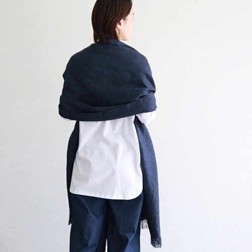 SALE！！】ウォッシュド リネン 大判ストール ネイビー 0431NV