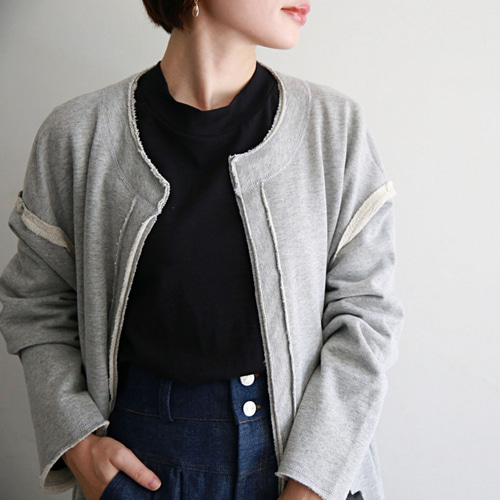スウェット ノーカラージャケット グレー 0449Grey スウェット