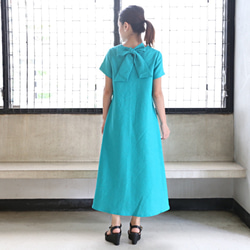 背部絲帶連衣裙亞麻材質長連衣裙綠色藍色0160GRBL 第6張的照片