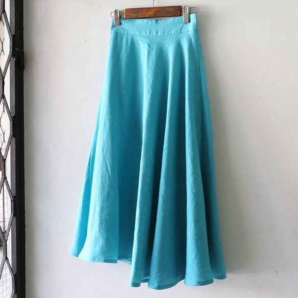 亞麻喇叭褲超長半身裙淺藍色 第6張的照片