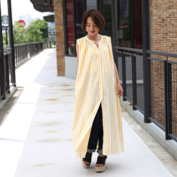 【HOBBS】鮮やかイエロー◇ノースリーブシャツワンピース ノースリーブ シャツワンピース ストライプコットン イエロー