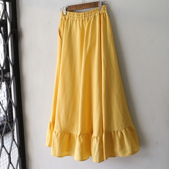 棉麻恩比裙夏季限量顏色黃色 第7張的照片