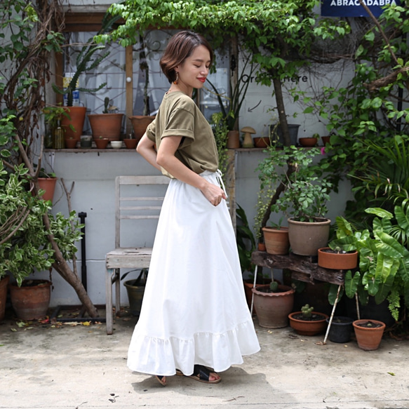 棉麻亞麻裙子夏季限量顏色白色 第1張的照片